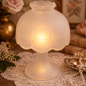 Vintage Westmoreland Frosted Glass Fairy Lamp •  Satin Pedestal Candleholder